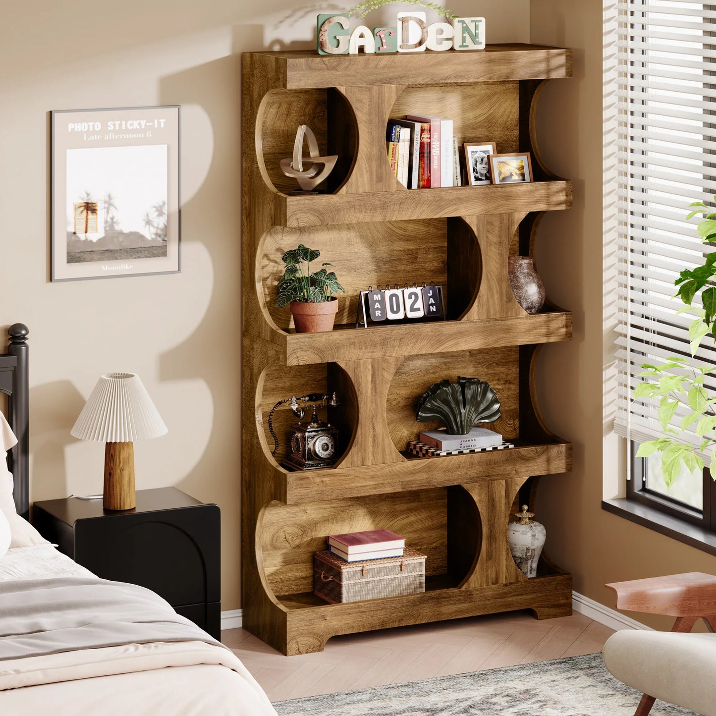 Curves That Work — Tribesigns 71" Tall S-Shaped Bookcase & Display Shelving