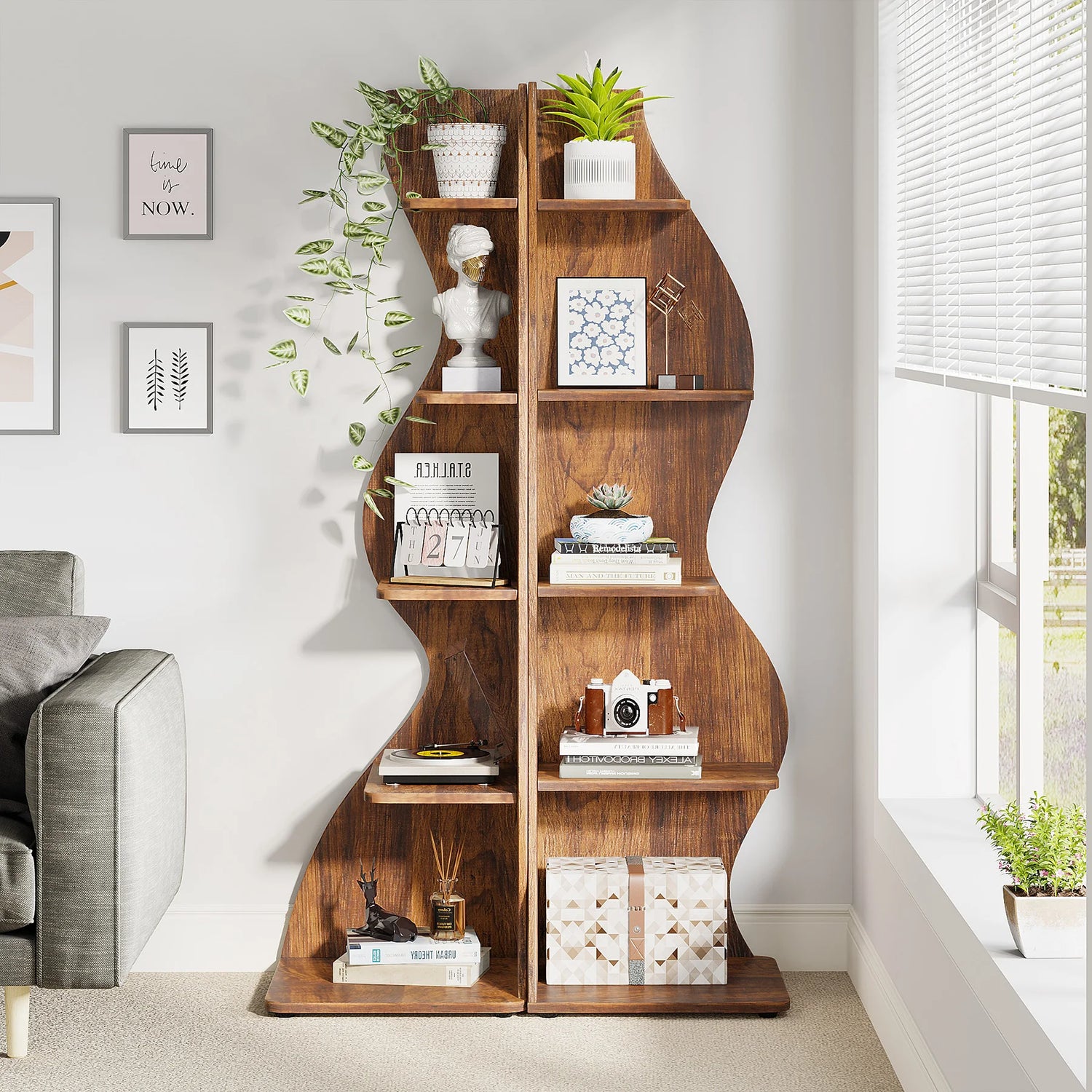 Tribesigns Corner Shelf, Modern 5-Tier Wall Corner Bookshelf, Stylish Corner Small Bookcase Storage Rack Plant Stand
