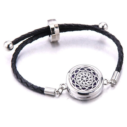 The Scent Locket — Aromatherapy Essential Oil Diffuser Bracelet in Black Leather &amp; Stainless Steel