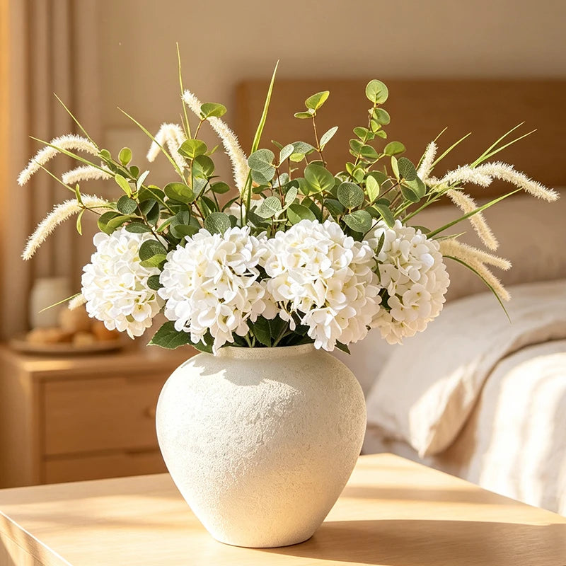 Stone-Texture Round Vase — Large Rustic Centerpiece