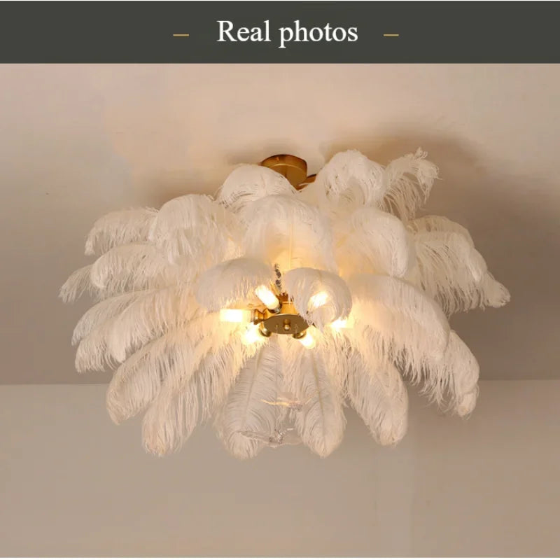 Soft Power — Nordic Ostrich Feather Chandelier for Bedroom & Living Room
