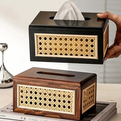 Rattan & Wood Tissue Box