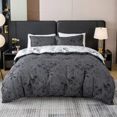 Black and White Plant Print Three-Piece Quilt Cover Set (1 Quilt Cover + 2 Pillowcases) Ultra-Soft Breathable Fabric, Skin-Friendly, Comfortable, Breathable, Machine Washable, Suitable for All Seasons, Elegant and Exquisite, Jonine&