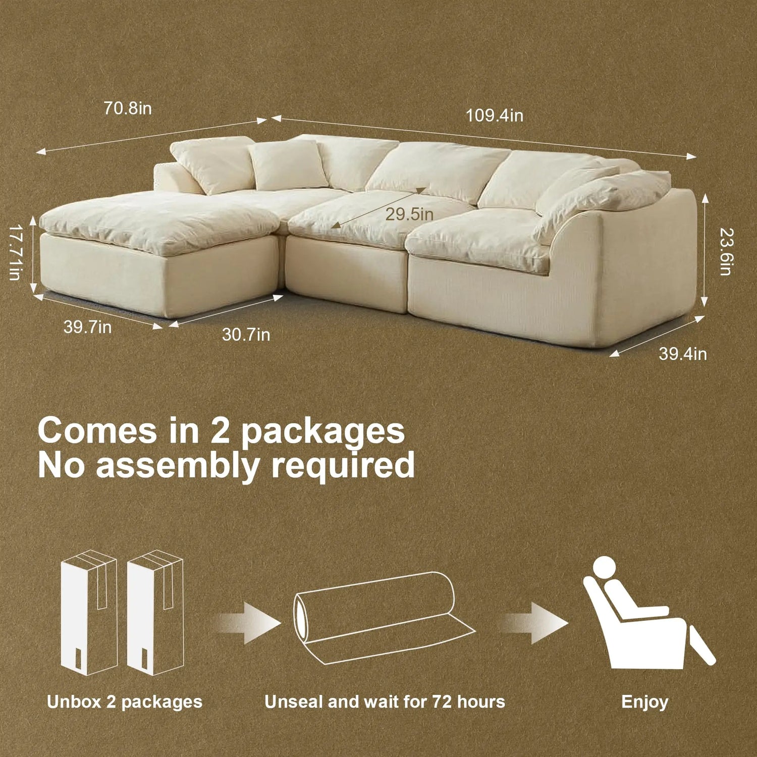 The Cloud Sofa — 109" Oversized L-Shaped Chenille Sectional with Ottoman