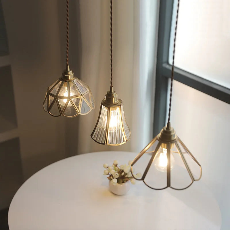 Retro Brass Glass Pendant Light