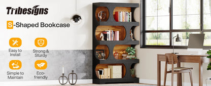 Curves That Work — Tribesigns 71" Tall S-Shaped Bookcase & Display Shelving