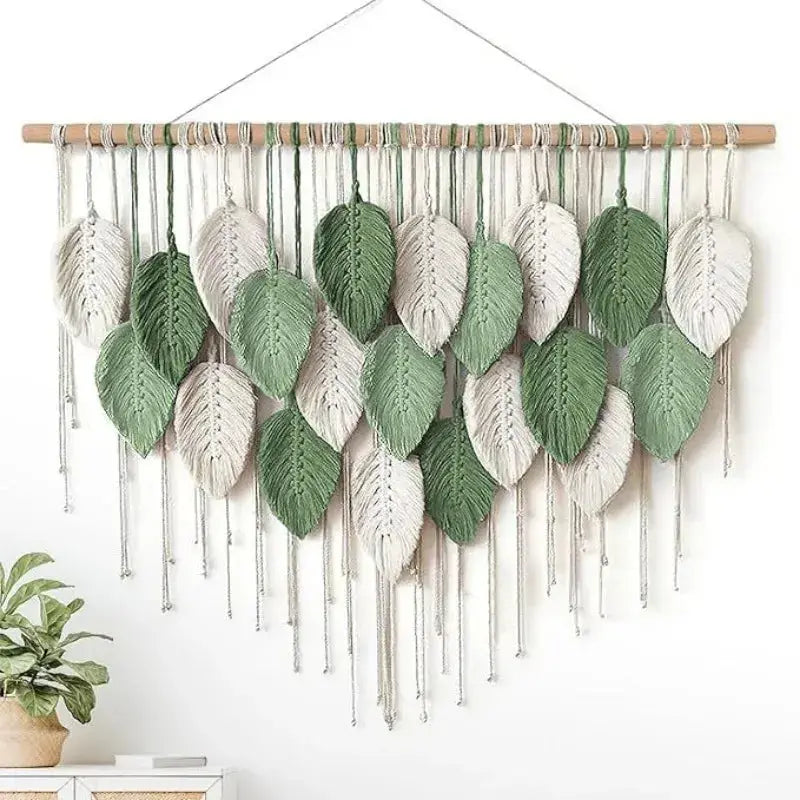 Boho Home Decoration, Macrame Tapestry Macrame Leaf Feather Wall Hanging Decor for Living Room Bedroom, Boho Wall Art Home Decor Jonine’s Corner