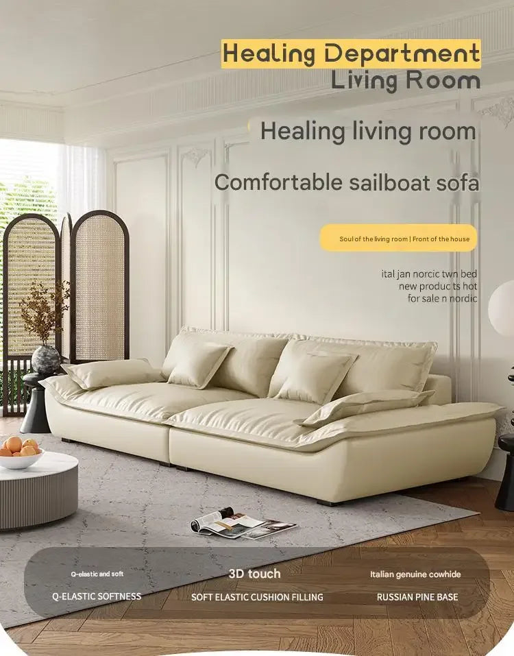 Luxury Genuine Leather Sofa — Designer Modular Living Room Seating