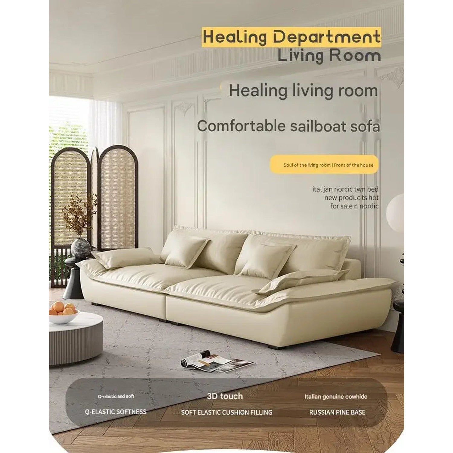 Luxury Genuine Leather Sofa — Designer Modular Living Room Seating