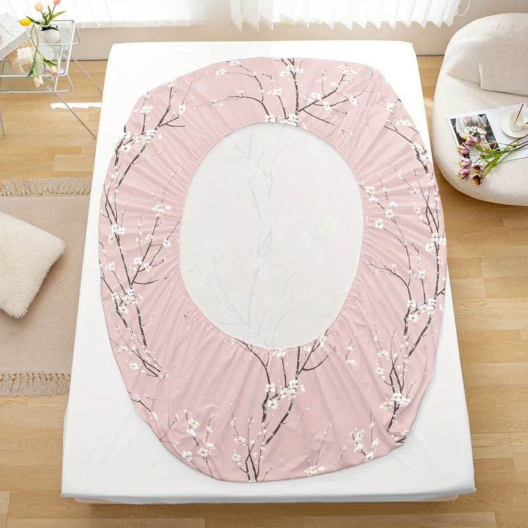 Dolin Plum Blossom Print Bedding Set (1 Fitted Sheet, 1 Flat Sheet, 2 Pillowcases) Ultra-Soft Breathable Fabric, Skin-Friendly, Comfortable, Breathable, Machine Washable, Suitable for All Seasons, Elegant and Exquisite, Ideal Jonine&