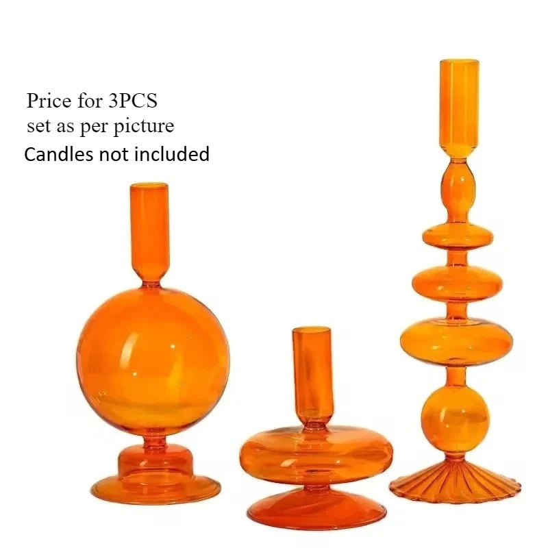 Colored Glass Candle Holder Set of 3 — Romantic Modern Home Décor