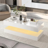 Modern Stylish Coffee Table with LED lights, Double-Layer Design for Living Room Coffee Table with 2 Storage Drawers Jonine&