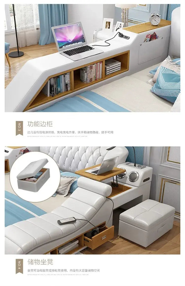 Headboard Storage Double Bed Queen Drawers King Size Smart Bed Luxury Princess Modern Letto Matrimoniale Bedroom Furniture Jonine&