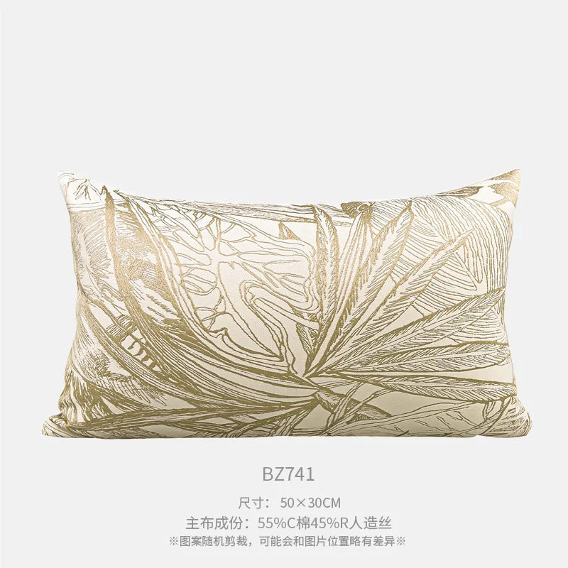 French Cream Jacquard Lumbar Pillow Cover — Embroidered Cushion Cover 12×20in