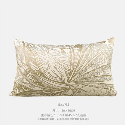 French Cream Jacquard Lumbar Pillow Cover — Embroidered Cushion Cover 12×20in