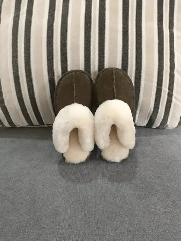Natural shearing fur slippers Australian sheepskin and fur integrated slippers for men and women&