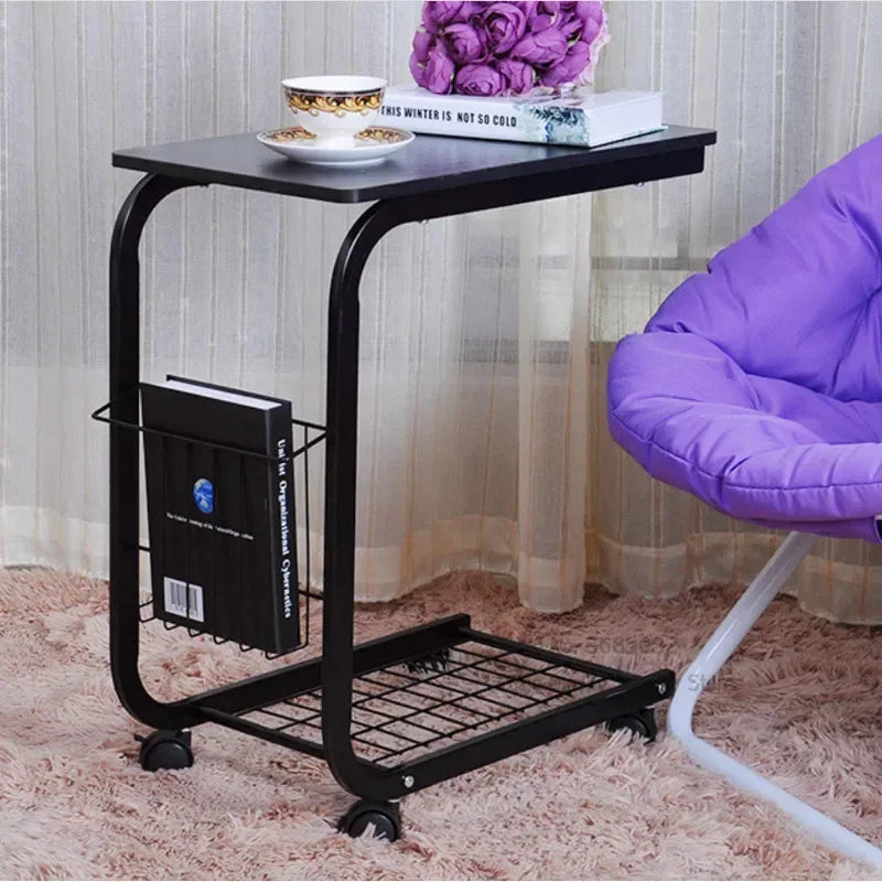 2-Tier Iron Rolling Side Table — Movable Sofa & Coffee Stand