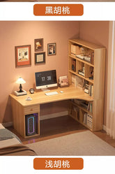 L-Shaped Corner Desk with Bookshelf — Dual Monitor & Home Office