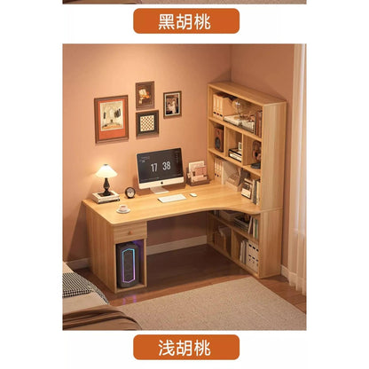 L-Shaped Corner Desk with Bookshelf — Dual Monitor &amp; Home Office