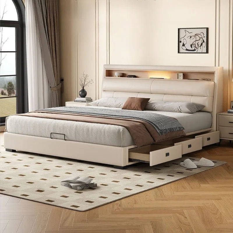 Luxury Multifunctional Bed Frame with Storage Headboard