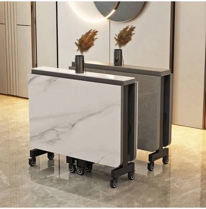 Extendable Dark Luxury Dining Table — Space-Saving with Casters