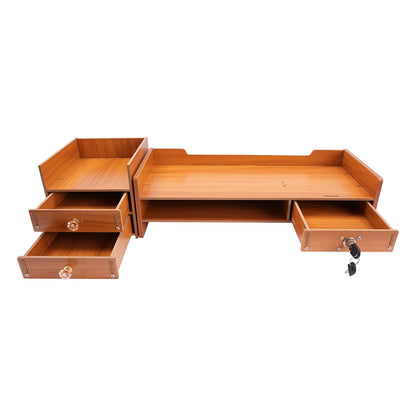 Lift, Store, Organise — Monitor Stand with Drawers, Key Hook & Phone Holder