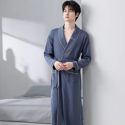His Moment to Unwind — 100% Cotton Kimono Bathrobe for Men