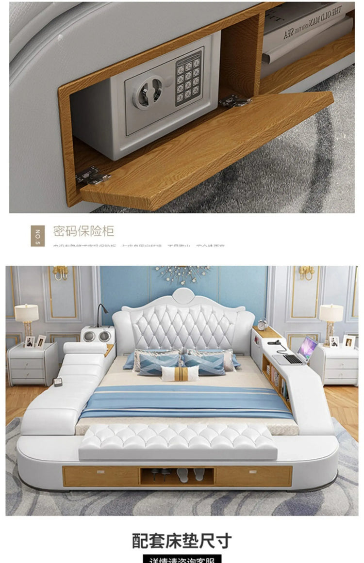 Headboard Storage Double Bed Queen Drawers King Size Smart Bed Luxury Princess Modern Letto Matrimoniale Bedroom Furniture Jonine&