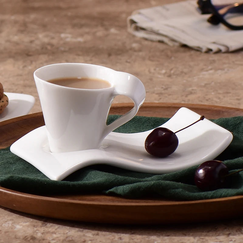 Wavy Ceramic Coffee & Espresso Cup — Modern Mug & Couple Gift