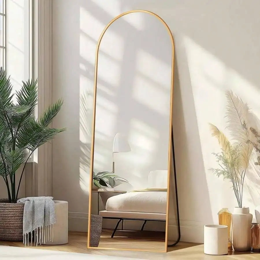 Arched Full Length Floor Mirror — Gold 59" x 16.2" Wall Leaning Mirror for Bedroom & Living Room