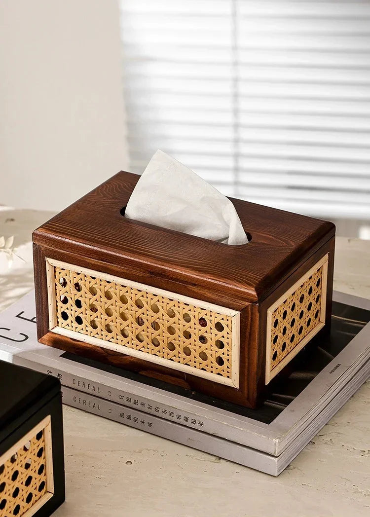 Rattan & Wood Tissue Box