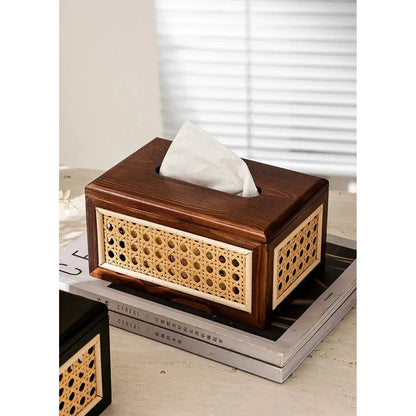 Rattan &amp; Wood Tissue Box