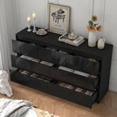 7 Drawer Dresser for Bedroom, 55 Inch Modern Dresser with High Gloss Drawers, Large Wood Chest of Drawer, White/Black Jonine&