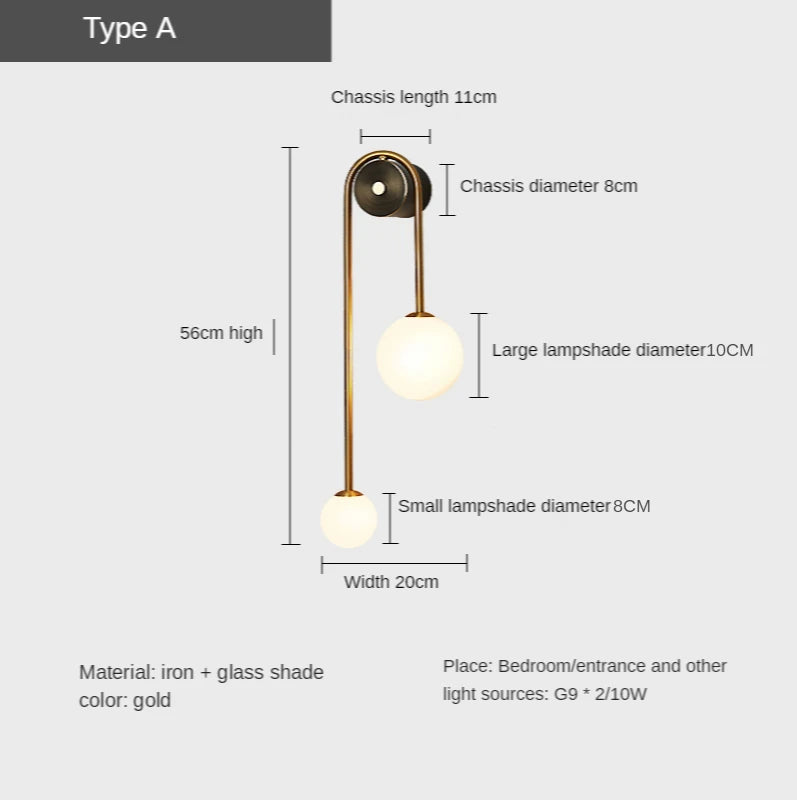 Gold Glass Ball LED Wall Sconce — Modern Bedroom & Living Room Light