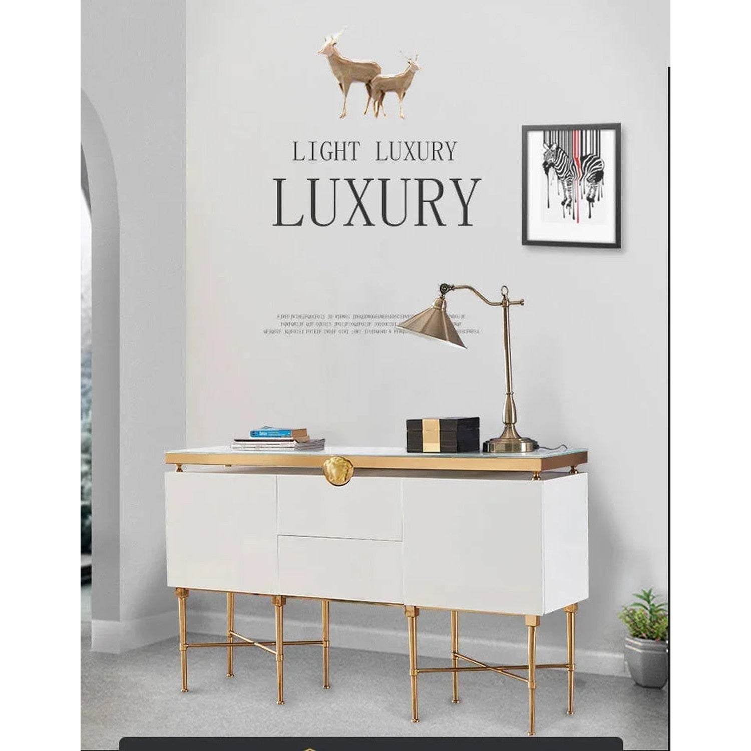 Modern Glass &amp; Steel Sideboard Cabinet