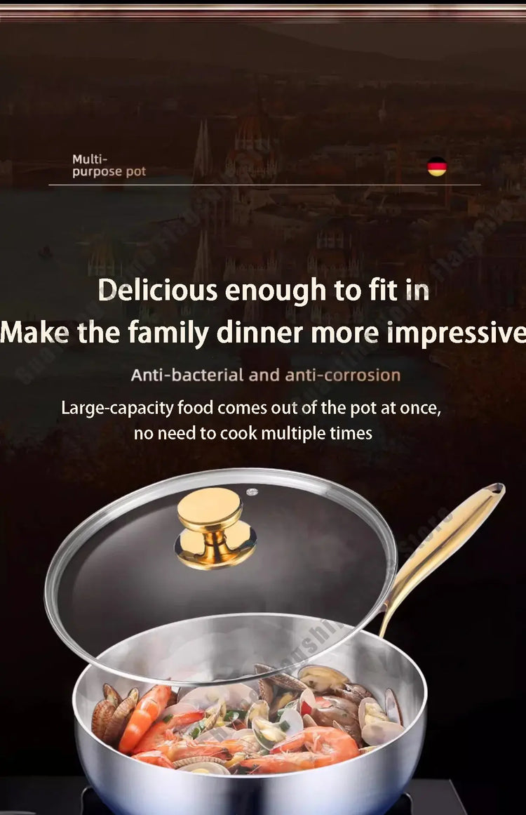316 Stainless Steel Frying Pan Deepened Wok Non-Stick Skillets Steak Gas Stove Induction Cooker Universal Pan Kitchen Cookware Jonine&