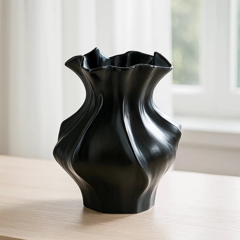 Nordic Minimalist White Textured Ceramic Vase 3D Wave Pattern Tabletop Decor Flower Vase for Living Room Bedroom Dried Flowers Jonine’s Corner