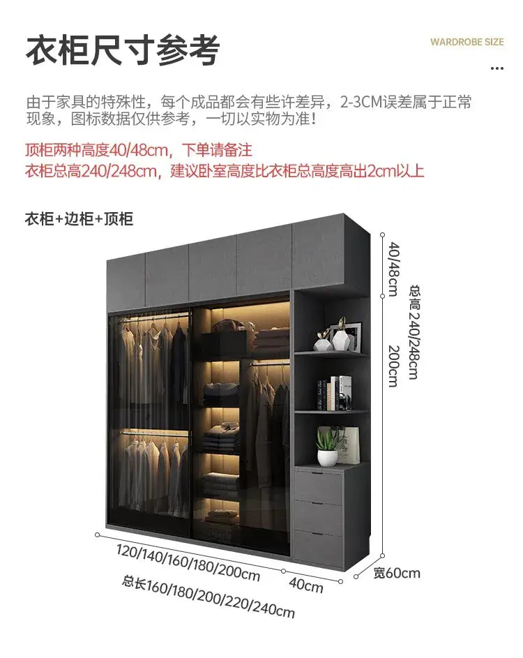 Bedroom Glass Sliding Door Wardrobe Clothes Storage Cabinet Closet Double Wardrobe Cabinets Wardrobes Furniture Modern Simple Jonine&