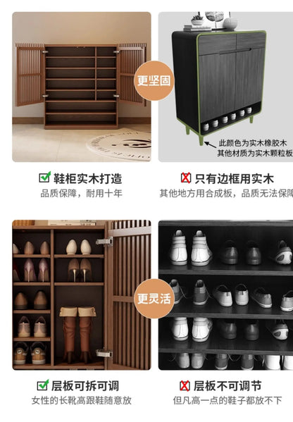 Vintage Luxury Wood Shoe Rack — Space-Saving Entryway Storage