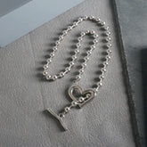 Gold Heart Toggle Necklace — Beaded Chain Gift for Her