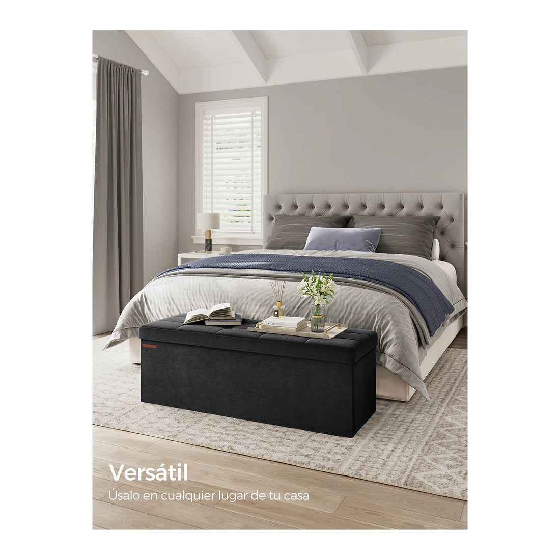 SONGMICS Foldable Storage Ottoman: 38 x 110 x 38 cm Cube Bench (300 kg capacity) for Living Room, Bedroom