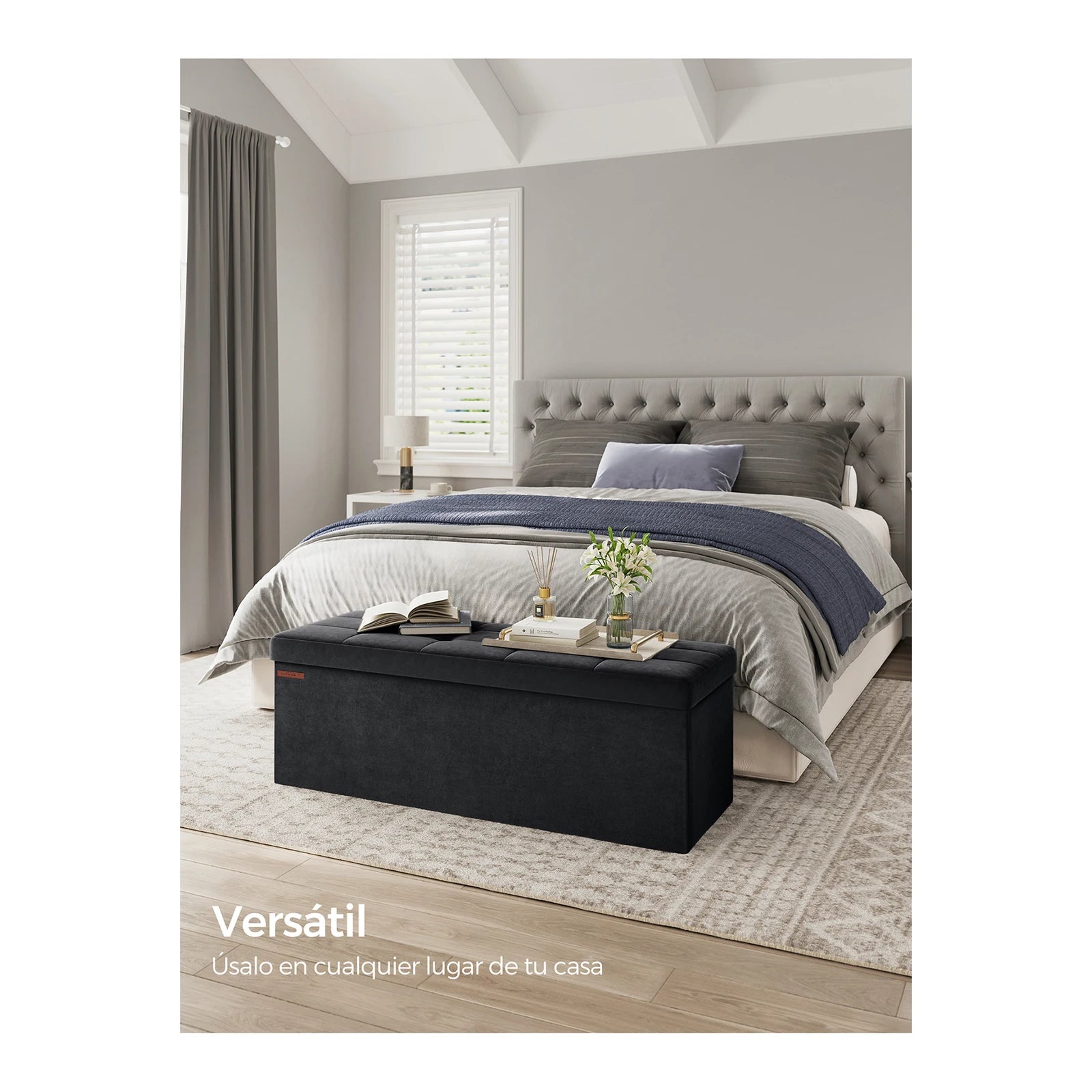 SONGMICS Foldable Storage Ottoman: 38 x 110 x 38 cm Cube Bench (300 kg capacity) for Living Room, Bedroom
