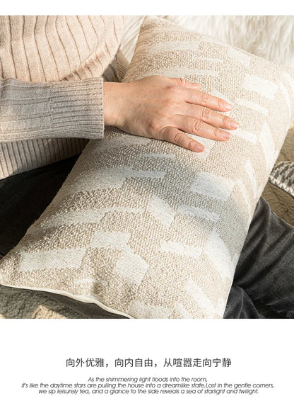 French Cream Jacquard Lumbar Pillow Cover — Embroidered Cushion Cover 12×20in