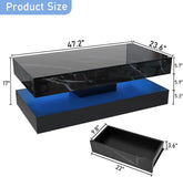 Modern Stylish Coffee Table with LED lights, Double-Layer Design for Living Room Coffee Table with 2 Storage Drawers Jonine&