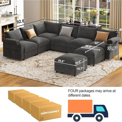 Oversized Cloud Sectional Sofa — 8-Seat Velvet with Chaise