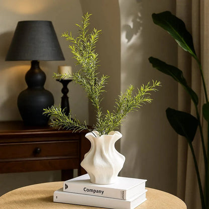 Nordic Minimalist White Textured Ceramic Vase 3D Wave Pattern Tabletop Decor Flower Vase for Living Room Bedroom Dried Flowers Jonine’s Corner