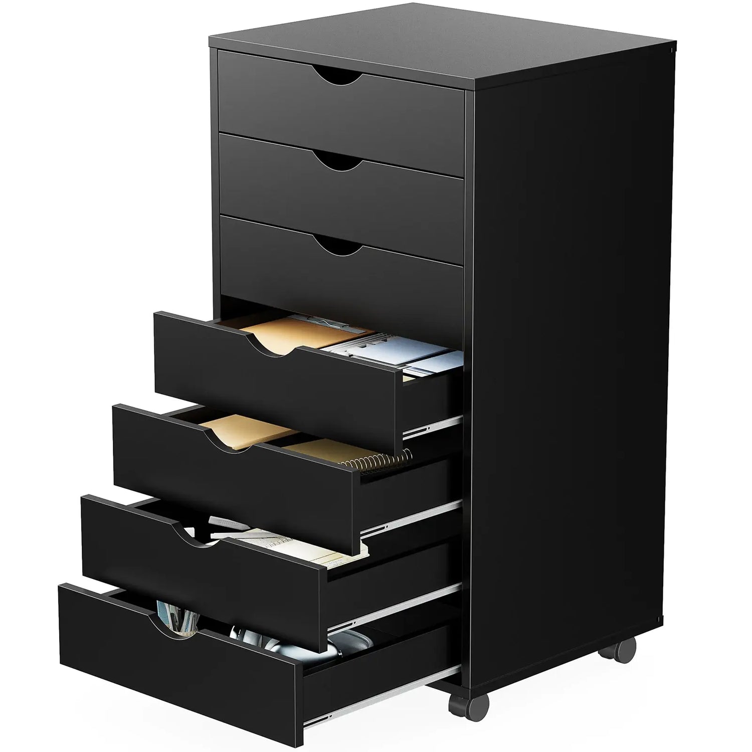 JHK 7 Drawer Chest Dressers Nightstand Storage Cabinet Wooden File Office Mobile Cabinet Wheels Living Room Organizer Rolling Jonine&
