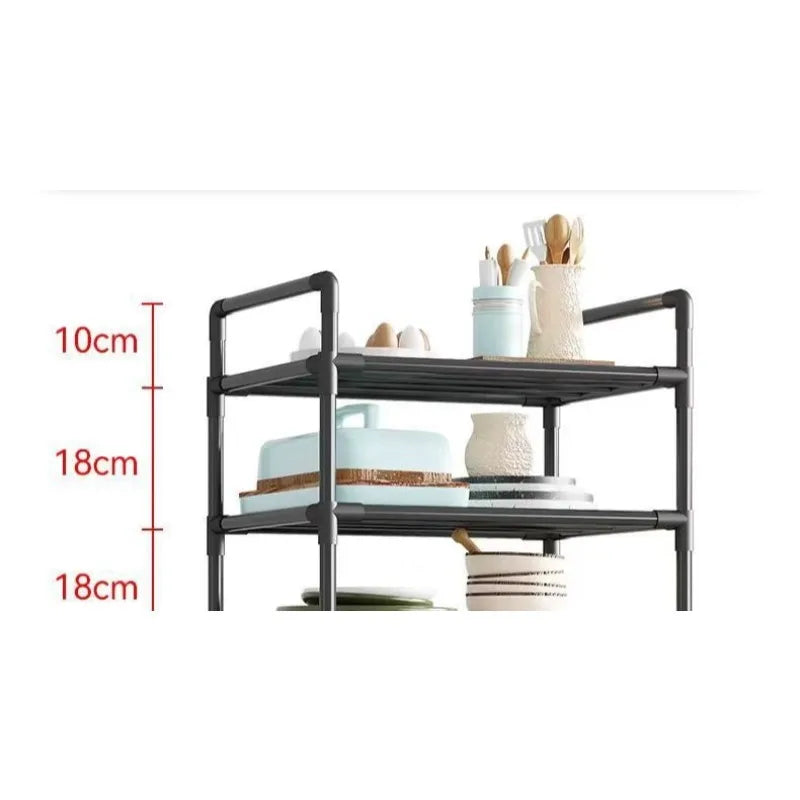 Kitchen storage cart for shelves - multi-level floor-standing household storage unit - bathroom shelf - microwave oven shelf