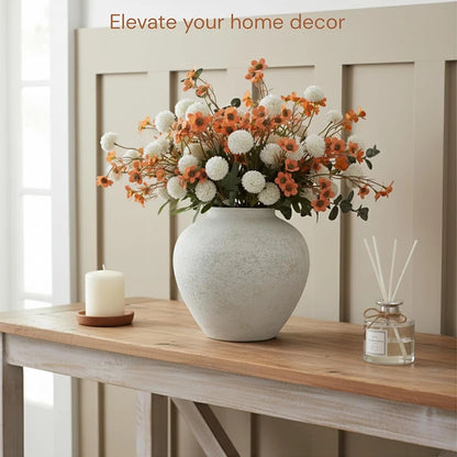 Stone-Texture Round Vase — Large Rustic Centerpiece