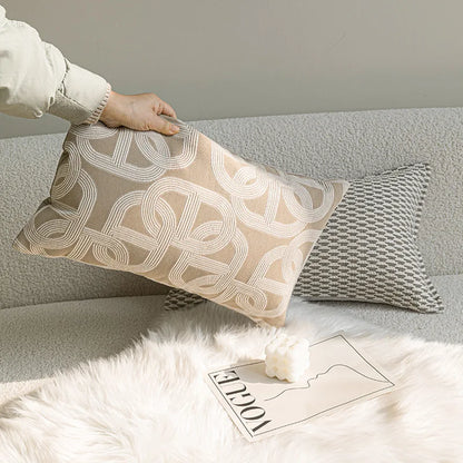 French Cream Jacquard Lumbar Pillow Cover — Embroidered Cushion Cover 12×20in